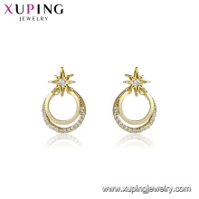 94750 Xuping venta caliente joyería elegante piedra de circonio oro de 14 k chapado en oro estrella y luna pendientes de aro de moda